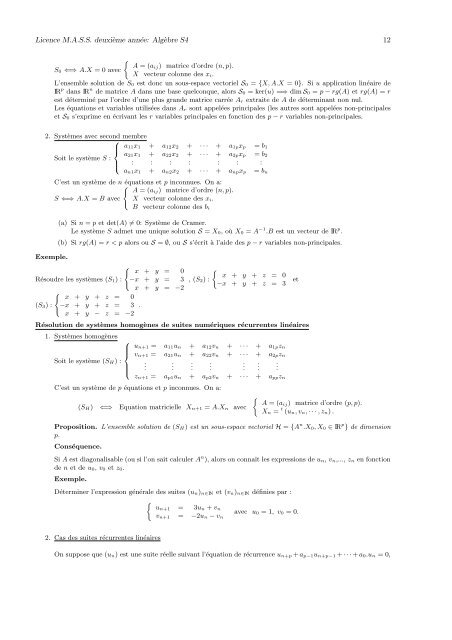 Licence M.A.S.S. Cours d'Alg`ebre S4 - samos-matisse