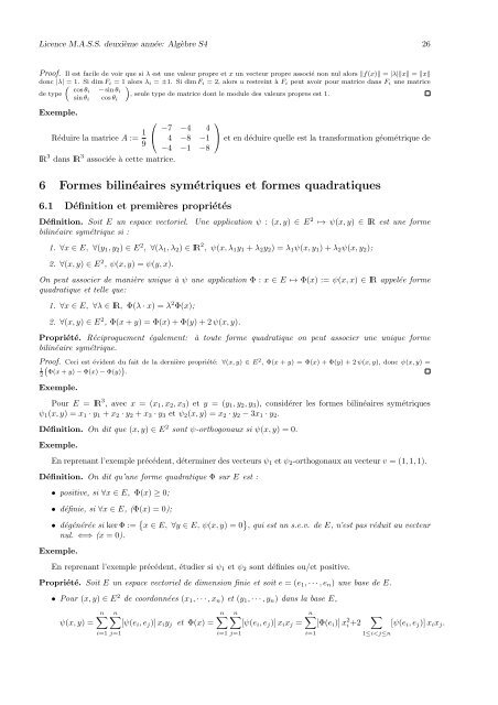 Licence M.A.S.S. Cours d'Alg`ebre S4 - samos-matisse