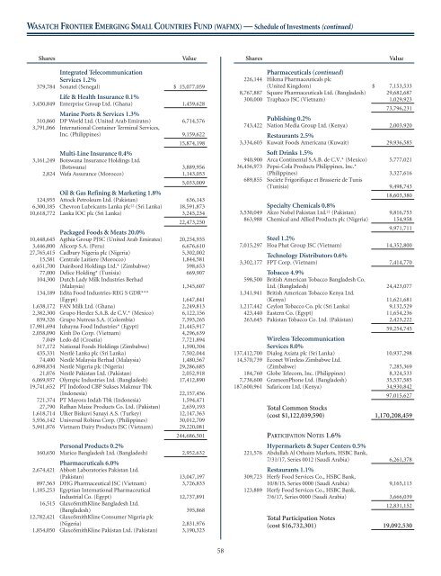 WASATCH FUNDS - Curian Clearing