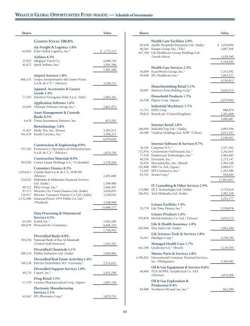 WASATCH FUNDS - Curian Clearing