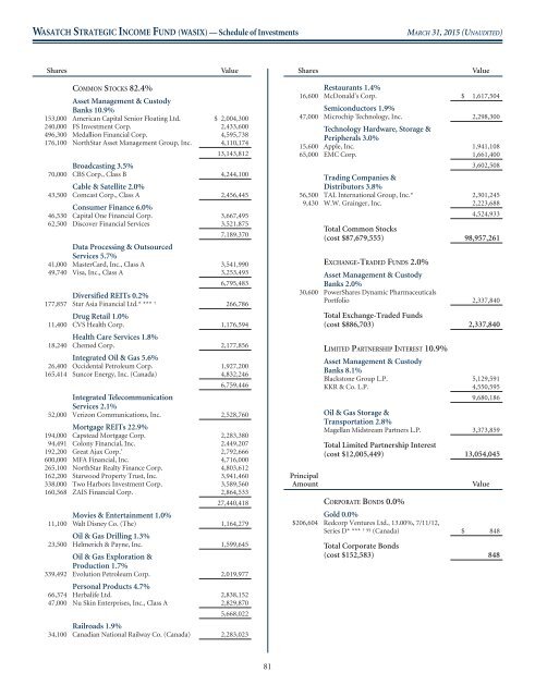 WASATCH FUNDS - Curian Clearing