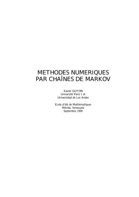 METHODES NUMERIQUES PAR CHAÃNES DE MARKOV