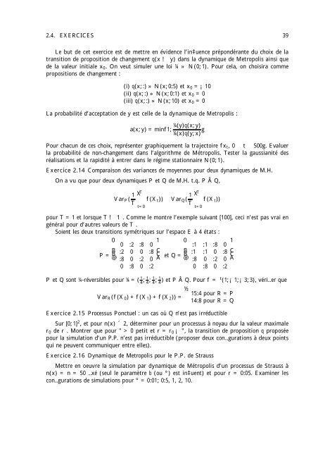 METHODES NUMERIQUES PAR CHAÃNES DE MARKOV