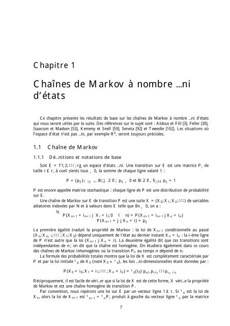 METHODES NUMERIQUES PAR CHAÃNES DE MARKOV