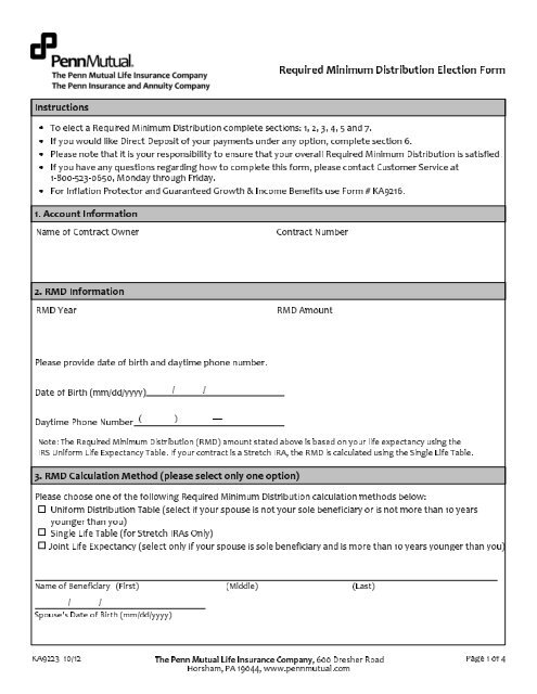 Required Minimum Distribution Election Form - Penn Mutual