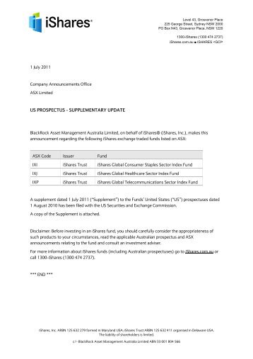 BlackRock Australia Sydney Letterhead - iShares Exchange Traded ...