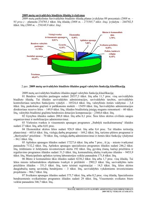 2009 METÅ² VEIKLOS ATASKAITA - Å iauliÅ³ miesto savivaldybÄ