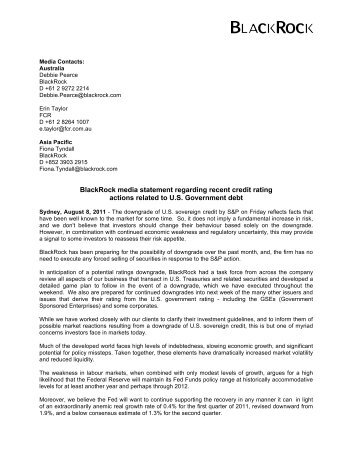 BlackRock media statement regarding recent credit rating - iShares