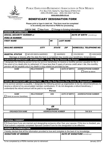 beneficiary designation form - Public Employees Retirement ...