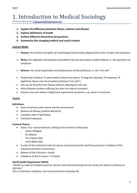 1. Introduction to Medical Sociology