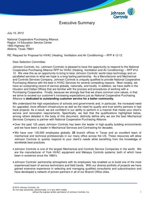 Johnson Controls' Response to RFP - NCPA
