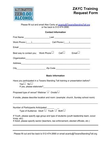 ZAYC Training Request Form - Texans Standing Tall