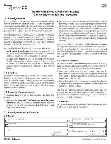 Transfert de biens, par un contribuable, Ã  une sociÃ©tÃ© canadienne ...