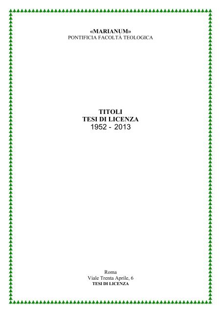 TITOLI TESI DI LICENZA - Marianum