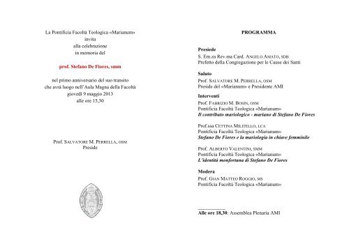 De Fiores â 9 maggio - Pontificia FacoltÃ  Teologica Marianum