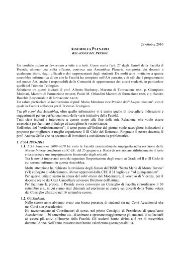 28 ottobre 2010 Un cordiale saluto di benvenuto a tutte ... - Marianum