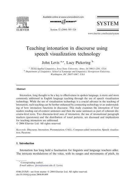 Teaching Intonation In Discourse Using Speech Visualization