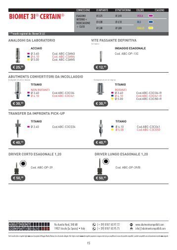 BIOMET 3I CERTAIN Monconi compatibili e abutment per impianti 