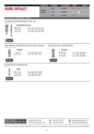 NOBEL REPLACE Monconi compatibili e abutment per impianti straumann, zimmer, alphabio, nobelbiocare