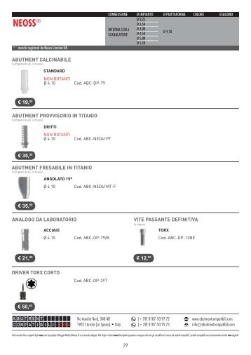 NEOSS Monconi compatibili e abutment per impianti straumann, zimmer, alphabio, nobelbiocare