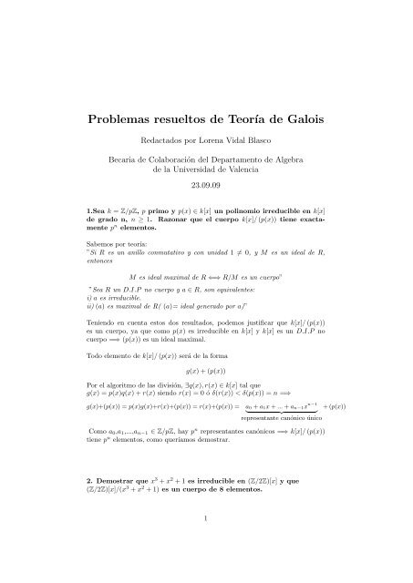 Problemas Resueltos De Teoria De Galois Problemas Resueltos De Teoria De Galois