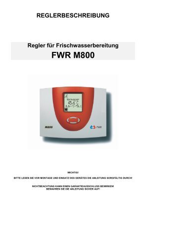 Regler für Frischwasserbereitung FWR M800 - Prozeda