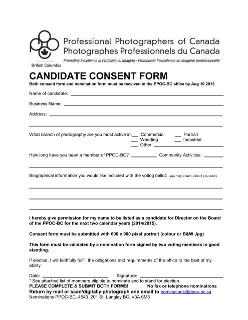 consent /nomination form - PPOC-BC