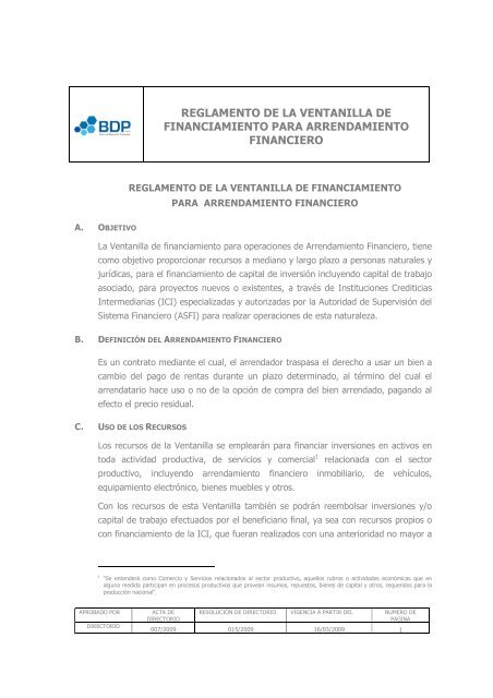 Reglamento Arrendamiento Financiero _final - Banco de Desarrollo ...