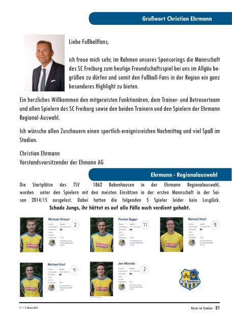 20150705 Stadionzeitung Ehrmann Regionalauswahl - SC Freiburg 