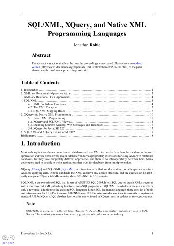 SQL/XML, XQuery, and Native XML Programming ... - CiteSeer