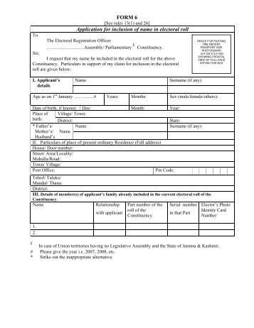 FORM 6 Application for inclusion of name in electoral roll - Jharkhand