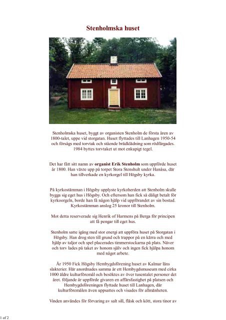 Stenholmska huset - Högsby Sockens Hembygdsförening