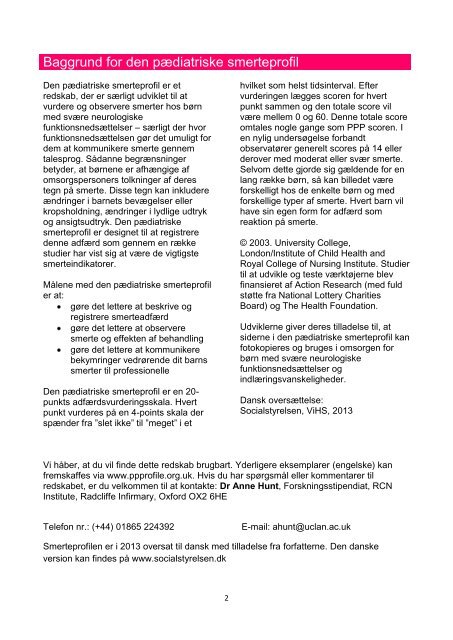 Paediatric Pain Profile - Pædiatrisk Smerteprofil 2013