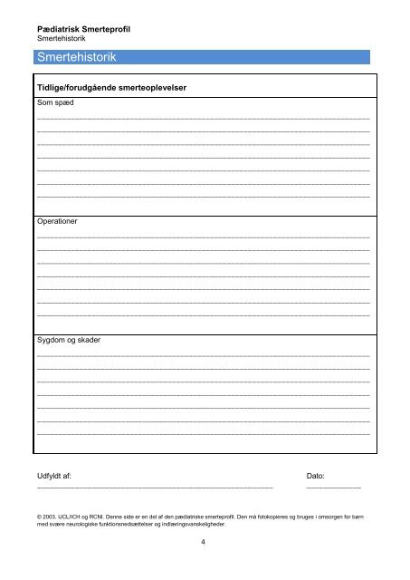 Paediatric Pain Profile - Pædiatrisk Smerteprofil 2013