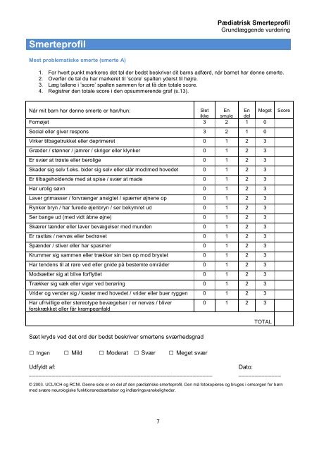 Paediatric Pain Profile - Pædiatrisk Smerteprofil 2013