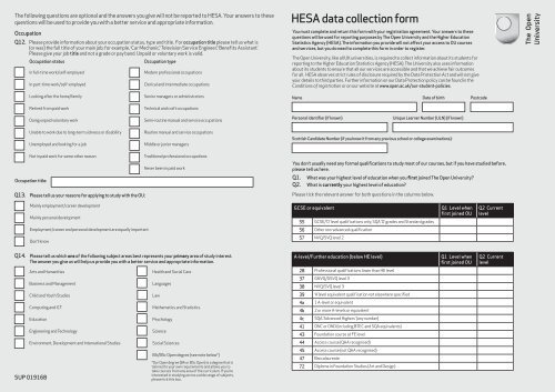 HESA data collection form - Strode College