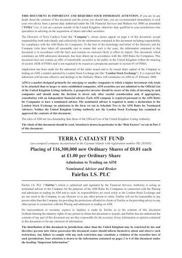 AIM Admission Document - Terra Catalyst Fund