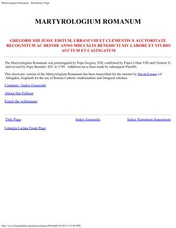 Martyrologium Romanum - Introductory Page - Essan.org