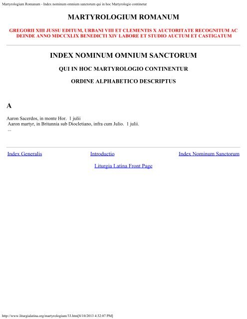 Martyrologium Romanum - Introductory Page - Essan.org