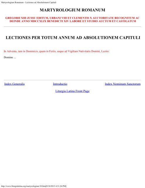 Martyrologium Romanum - Introductory Page - Essan.org