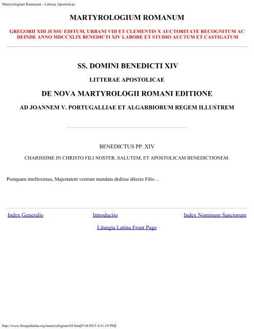 Martyrologium Romanum - Introductory Page - Essan.org