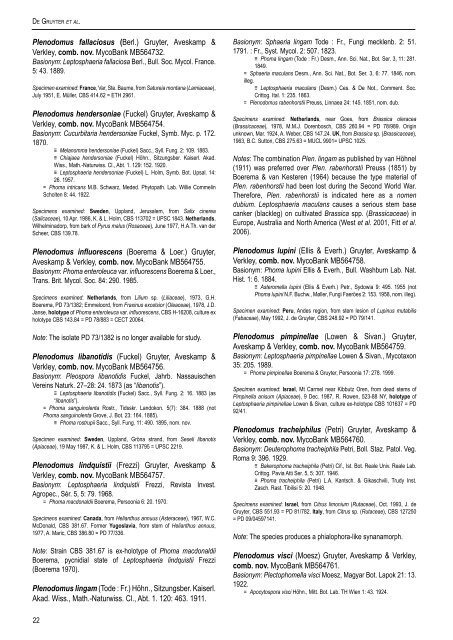 Phytopathogenic Dothideomycetes - CBS - KNAW