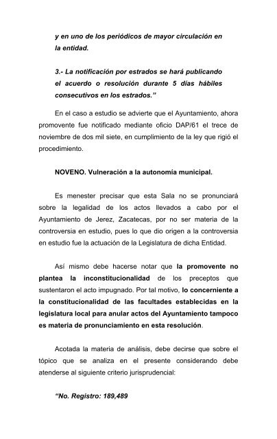 Controversia Constitucional Numero 1/2008 Actor: Municipio de Jerez