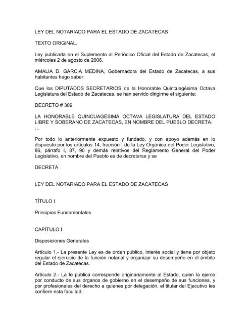 Ley del notariado para el estado de zacatecas - SecretarÃ­a de ...