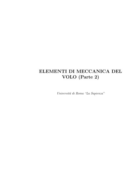 ELEMENTI DI MECCANICA DEL VOLO (Parte 2) - Sapienza