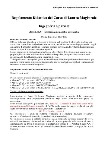 Regolamento Didattico del Corso di Laurea Magistrale in Ingegneria ...