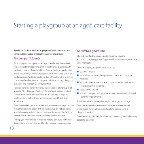 Starting Playgroups in Aged Care Facilities