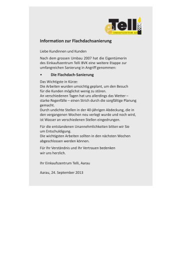 Info-Flyer - Einkaufszentrum Telli Aarau