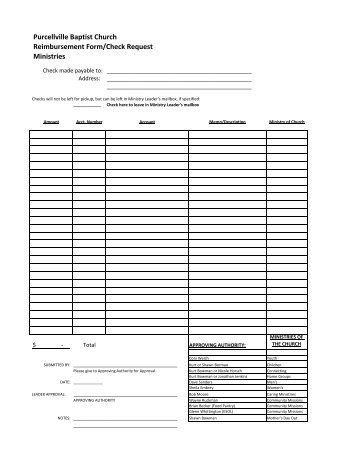 Purcellville Baptist Church Reimbursement Form/Check Request ...