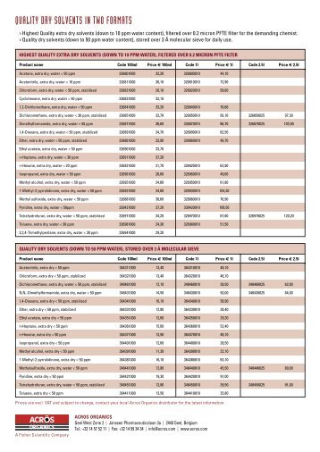 QUALITY DRY SOLVENTS IN TWO FORMATS - Acros Organics